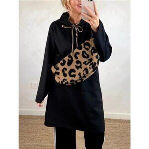 Full Size Casual Drawstring Hooded Sweatshirt Dress Plus Size